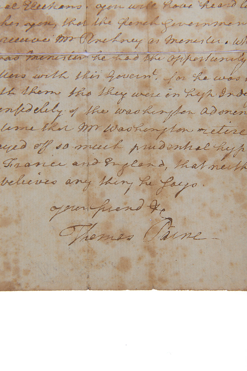 An extraodiairny redsicovered letter from Thomas Paine to Colonel JOhn Fellows reiterating his call that President George Washington 