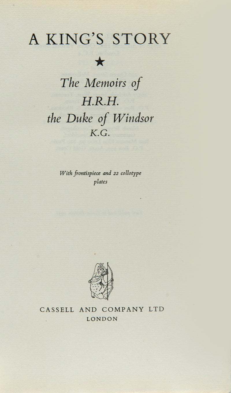 A fine limited edition of A King's Story, one of 270 copies signed by Edward Duke of Windsor; in aSangorski and Sutcliffe binding, slip-case, London, 1951