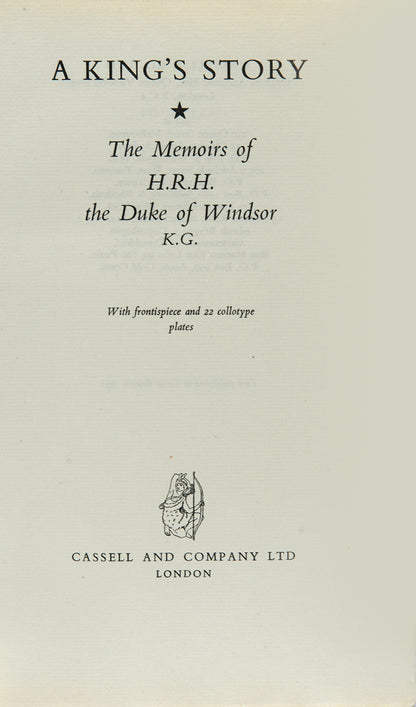 A fine limited edition of A King's Story, one of 270 copies signed by Edward Duke of Windsor; in aSangorski and Sutcliffe binding, slip-case, London, 1951