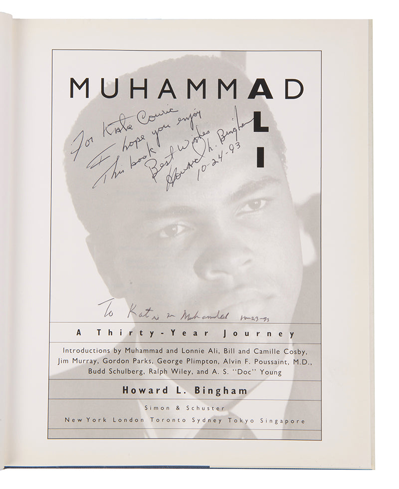 An exceptional copy, inscribed by the author Howard L. Bingham and Muhammad Ali on the title page to American journalist Katie Couric, and signed a further nine times by Ali. 