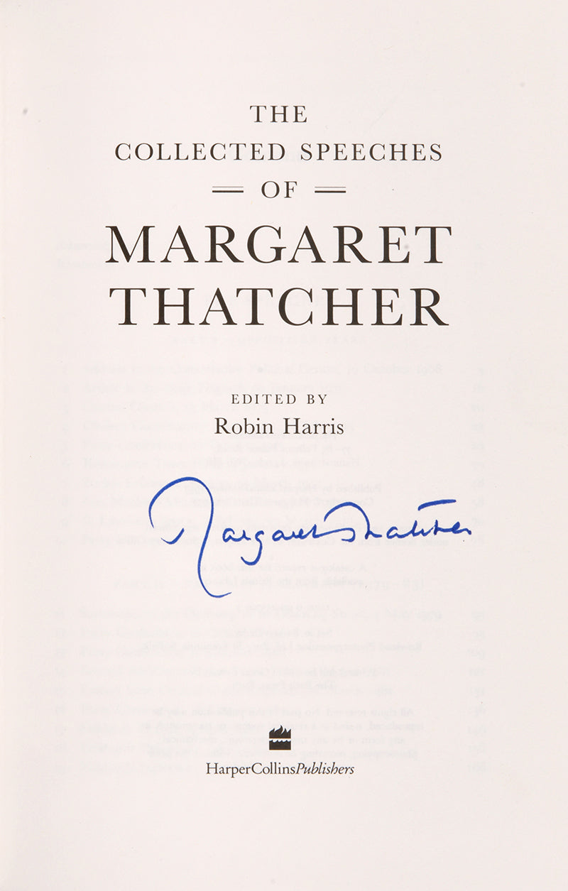 The Collected Speeches, a first edition signed by the Iron Lady, Margaret Thatcher, 1997, former Prime Minister of the United Kingdom, with photographic dust-jacket