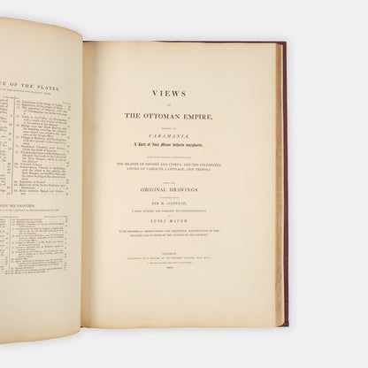 First editionso of Views in Palestine and Views in the Ottoman Empire by Luigi Mayer, often found together, with 48 impressive coloured plates showing the Holy Land and the Ottoman Empire.