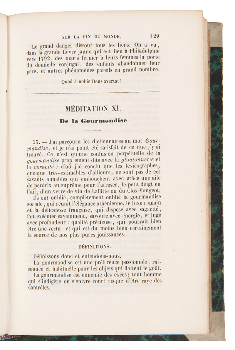 An attractive 8vo edition of Physiologie du Gout, Brillat-Savarin's most famous work, plates and illustrations, fine french style calf, spine gilt