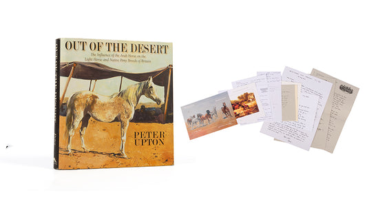 First edition of Out of the Desert by Peter Upton, with seven signed letters from the author and related ephemera to do with both the book and the associated exhibition of the author's art.