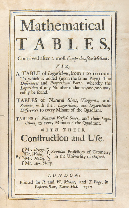 An early edition of Mathematical Tables, a comprehensive work that covers logarithms from 1 to 101,000.
