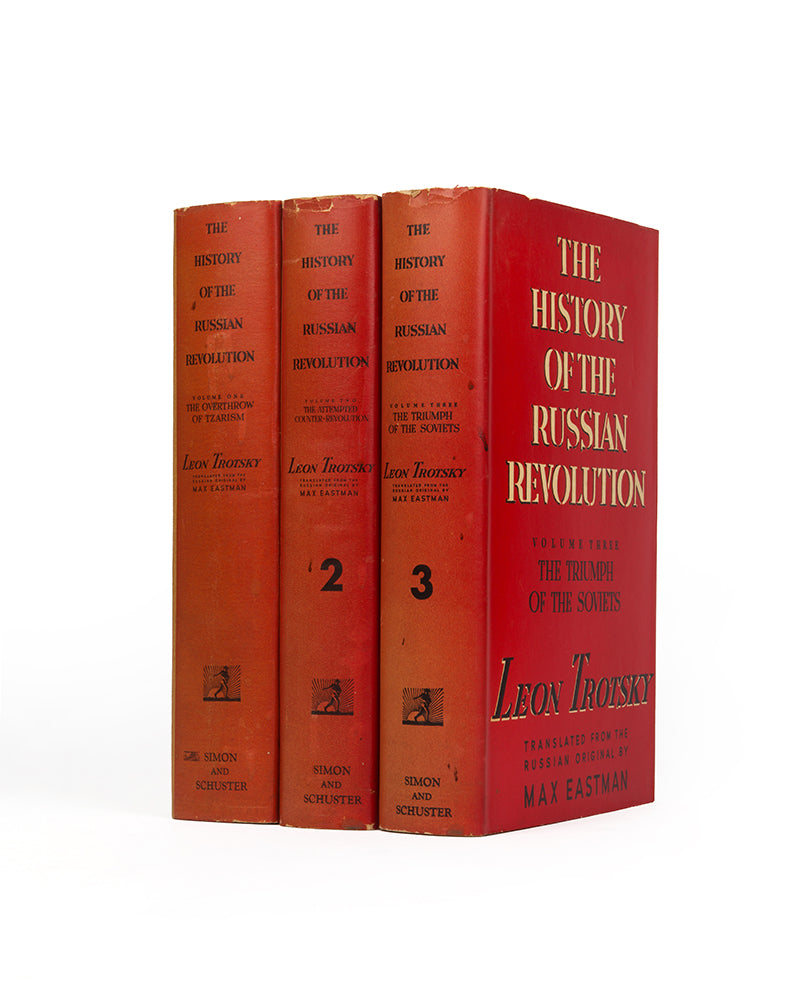 The first edition in English of Leon Trotsky's History of the Russian Revolution, very rare in the original red typographic dustjackets