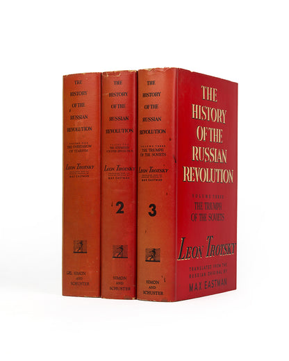 The first edition in English of Leon Trotsky's History of the Russian Revolution, very rare in the original red typographic dustjackets