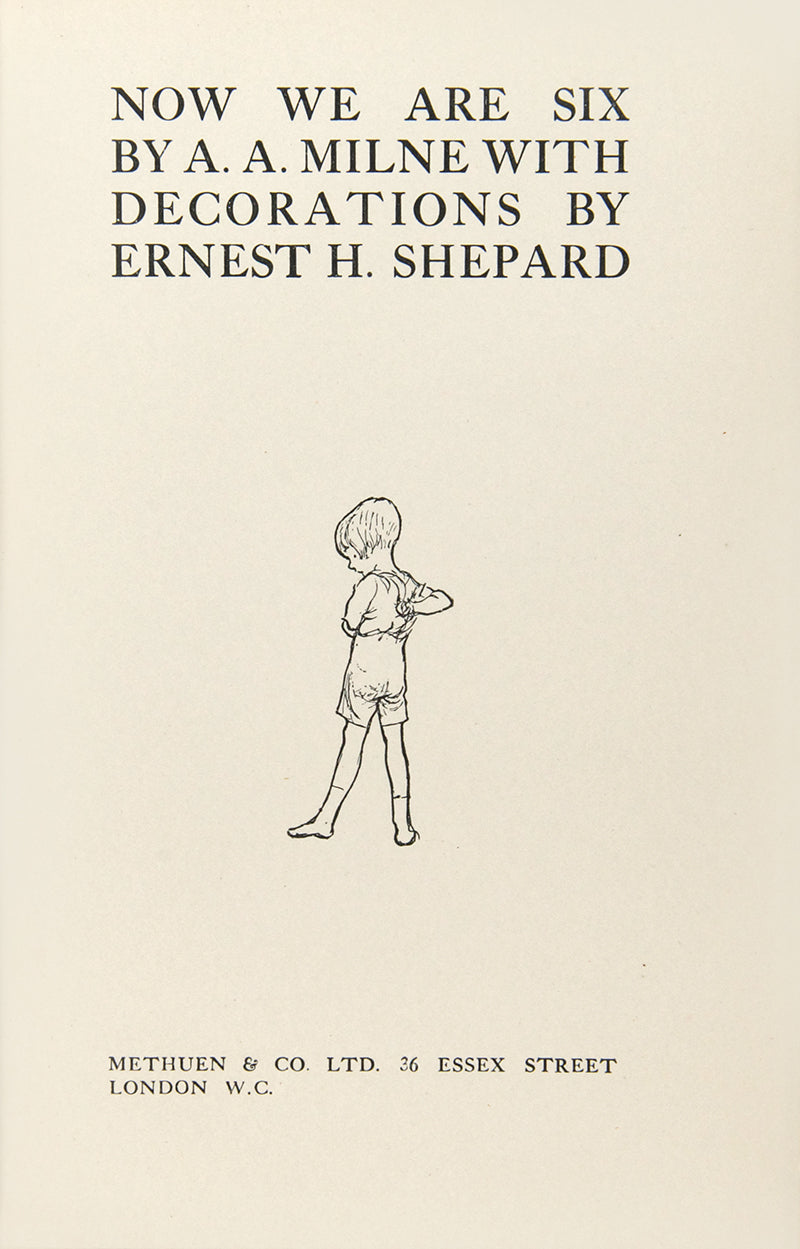 Milne and Shepard's Now We Are Six comprises a delighful collection of rhymes and verses, some, such as 'Us Two'  and 'The Friend' feature Winnie-The-Pooh 