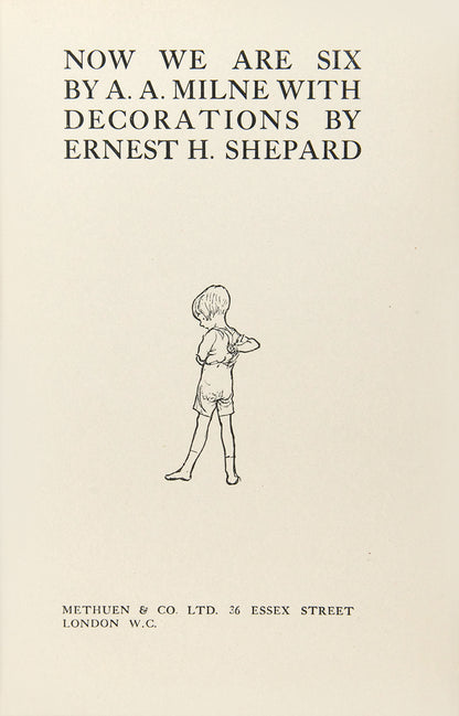 Milne and Shepard's Now We Are Six comprises a delighful collection of rhymes and verses, some, such as 'Us Two'  and 'The Friend' feature Winnie-The-Pooh 