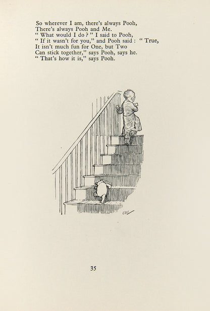 Milne and Shepard's Now We Are Six comprises a delighful collection of rhymes and verses, some, such as 'Us Two'  and 'The Friend' feature Winnie-The-Pooh 