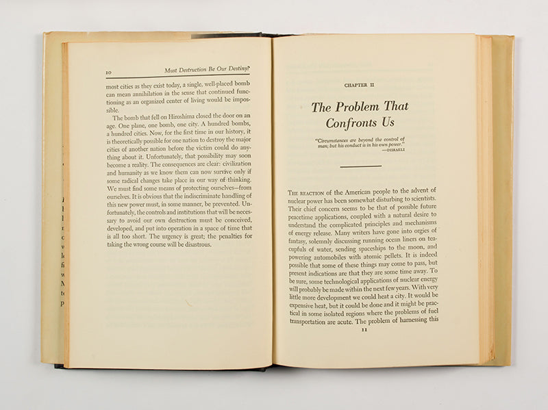 First edition, inscribed presentation copy of nuclear scientist Harrison Brown's anti-weapons text Must Destruction Be Our Destiny.