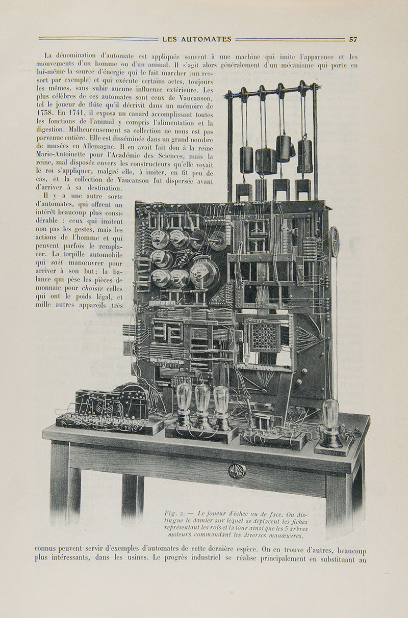 The rare first account of Leonardo Torres y Quevedo's automatic chess player (El Ajedrecista), published by Henri Vigneron in the French journal La Nature in 1914.