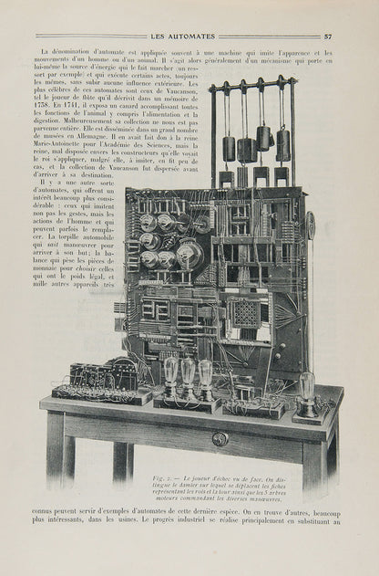 The rare first account of Leonardo Torres y Quevedo's automatic chess player (El Ajedrecista), published by Henri Vigneron in the French journal La Nature in 1914.