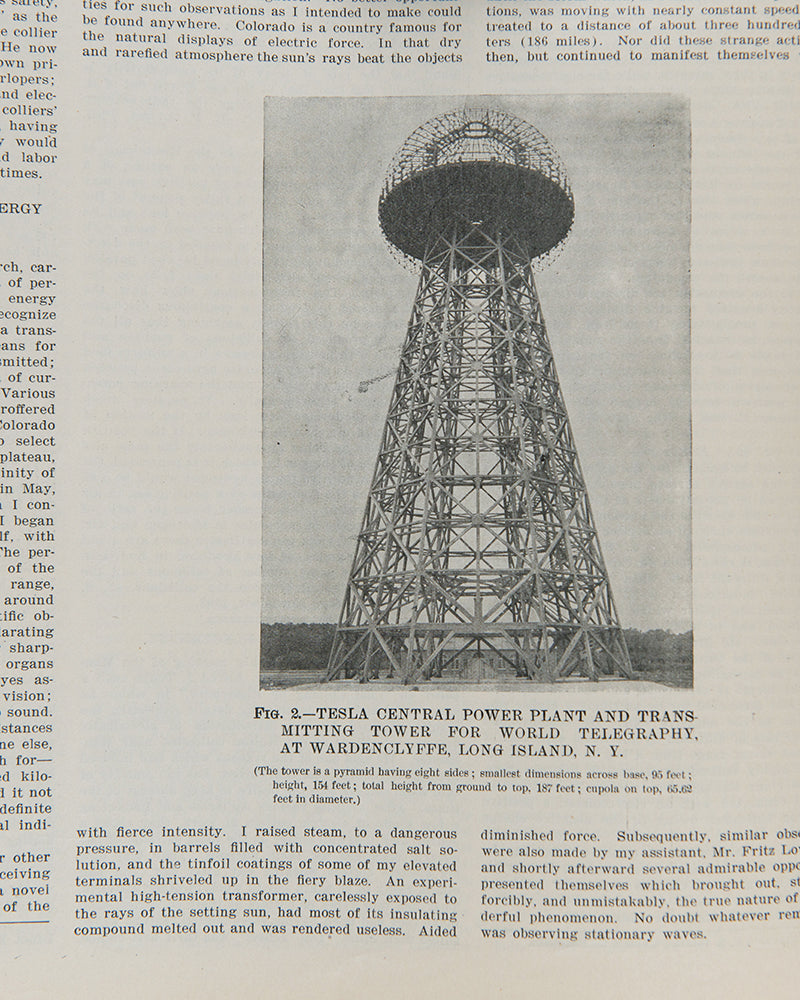 A fine and rare example of an early popular article by Nikola Tesla on the wireless transmission of electricity, published in Scientific American in 1904.