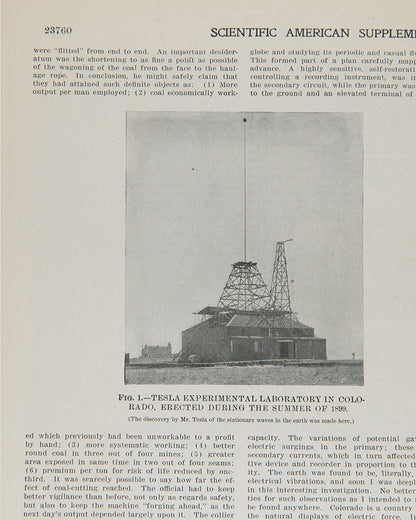 A fine and rare example of an early popular article by Nikola Tesla on the wireless transmission of electricity, published in Scientific American in 1904.