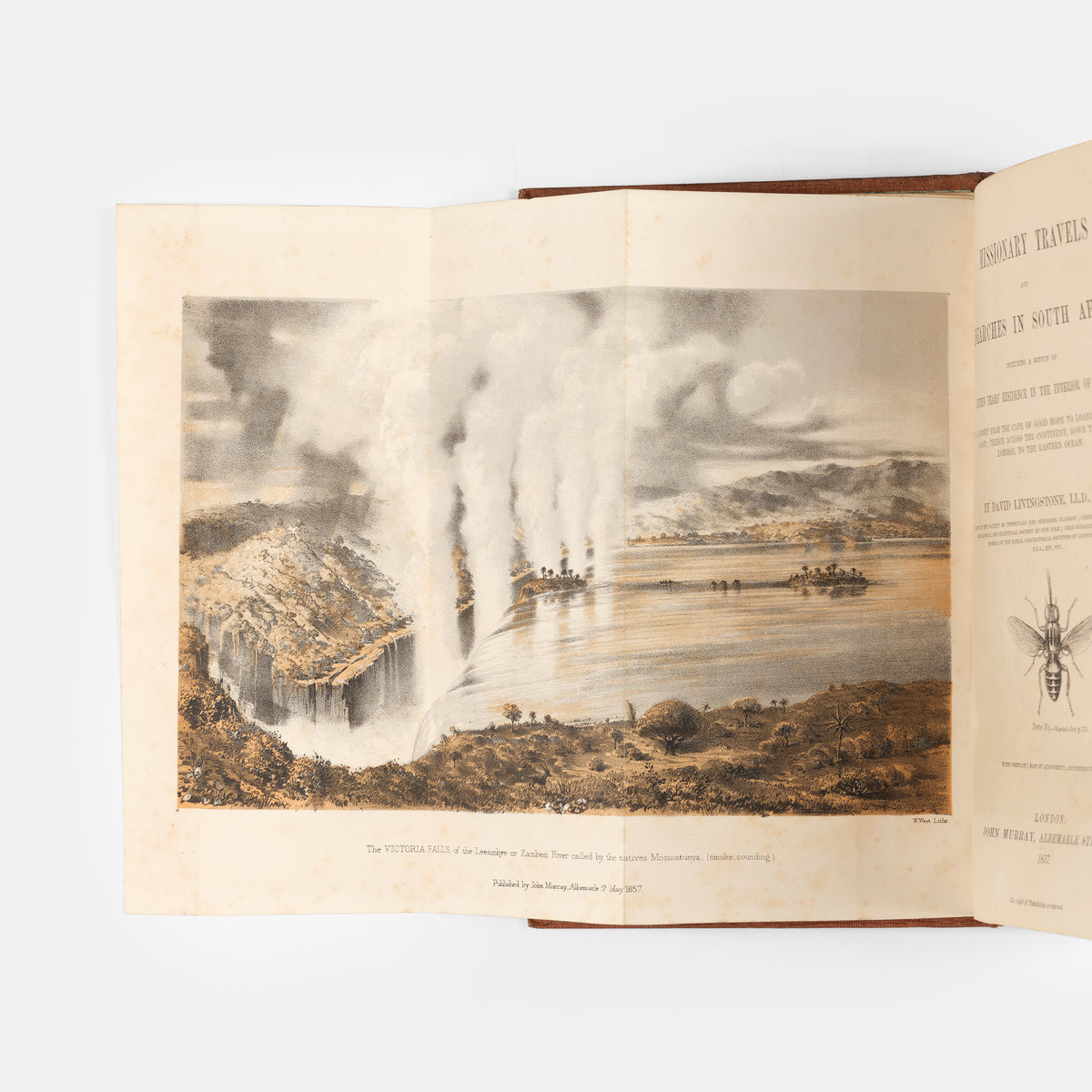 First edition of Missionary Travels and Researches in South Africa by David Livingstone, with the rare coloured frontispiece by West.