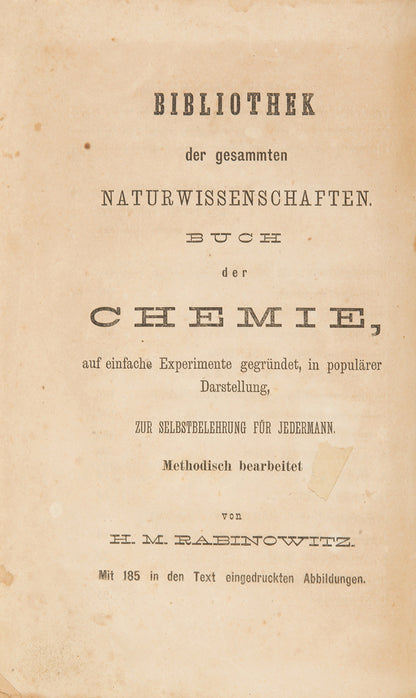 First edition of Zvi Hirsch ben Meir HaKohen Rabinowitz's scientific work on chemistry.