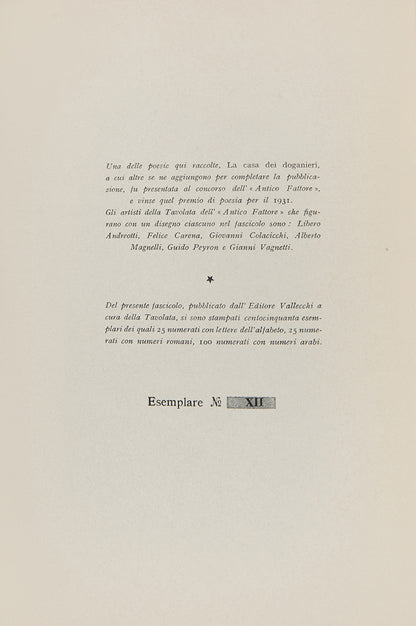First edition of La Casa dei Doganieri by Eugenio Montale, inscribed by the author and signed by the contributing artists.