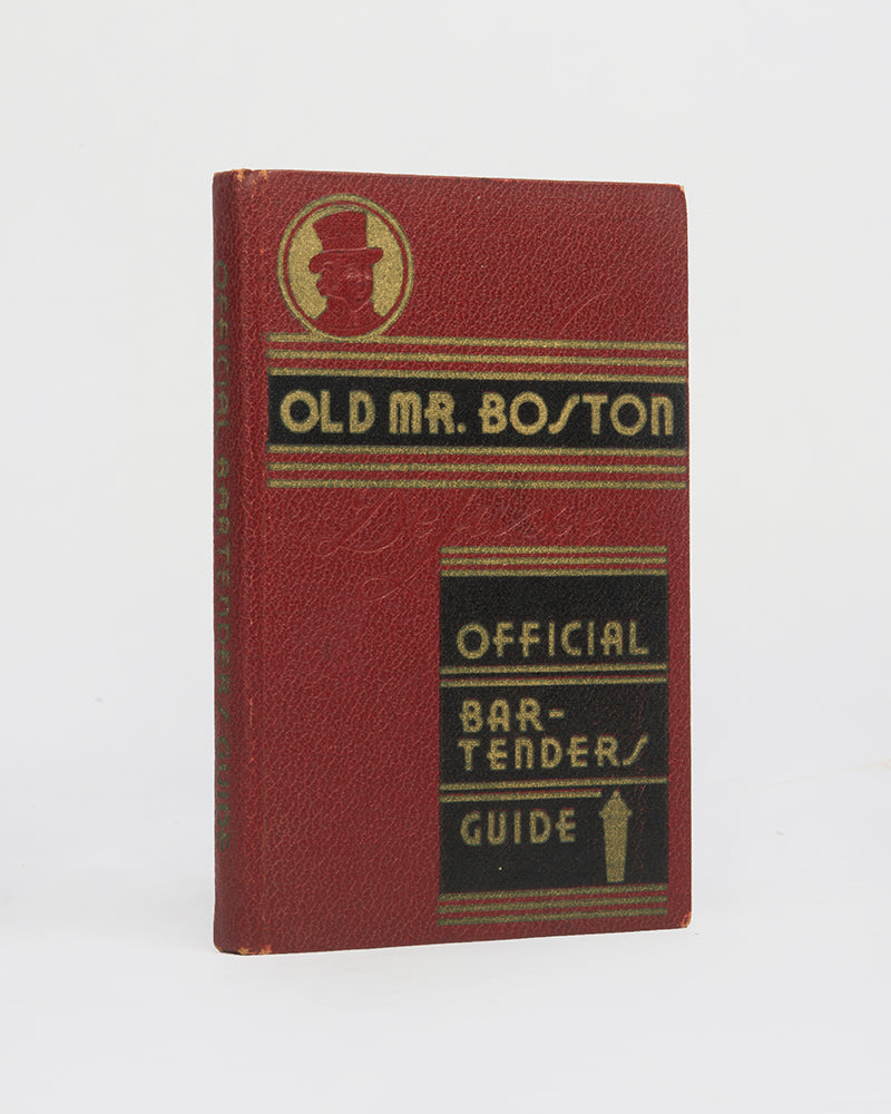 A handsome copy of Old Mr Boston from 1935 with orange art deco page illustrations and colourful inner leaves of acoholic products. 