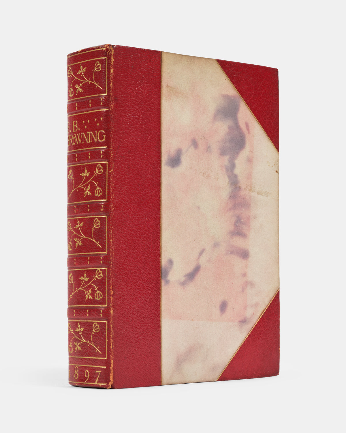 A copy of the first complete edition of Elizabeth Barrett Browning's poetry bound by Bickers & Son in 1897.
