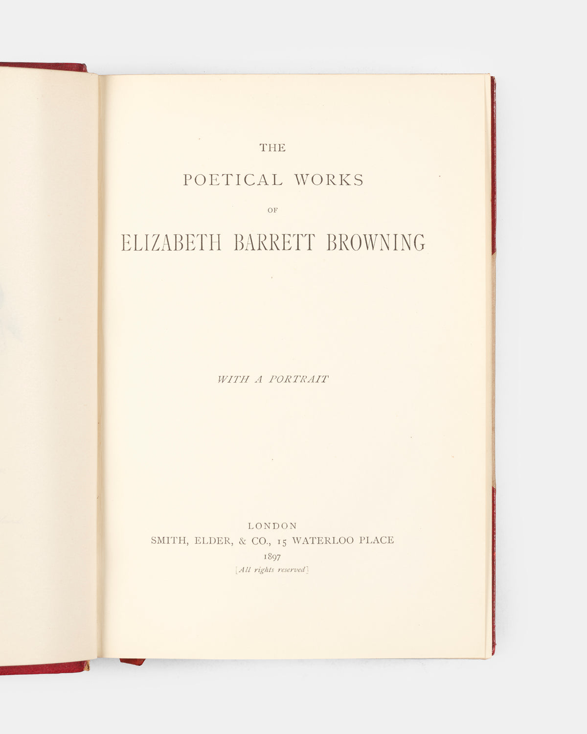 A copy of the first complete edition of Elizabeth Barrett Browning's poetry bound by Bickers & Son in 1897.