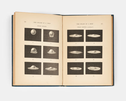 The rare first edition of The Splash of a Drop by physicist Arthur Worthington, a pioneer of high-speed photography. With the original thaumatrope for animating a droplet splashing.