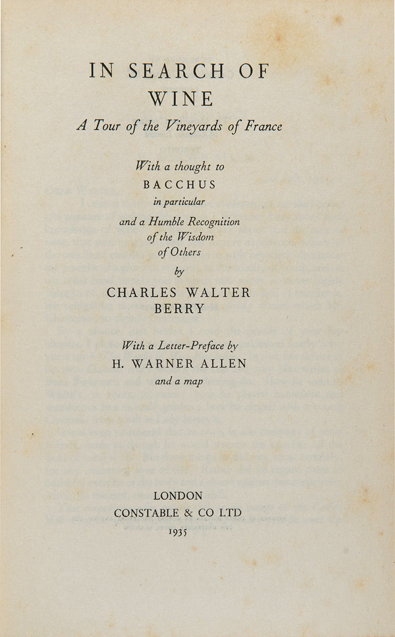 the memoir of Charles Berry's 1935 vineyard tour of France, containing a pull-out map of the regions at the rear. 
