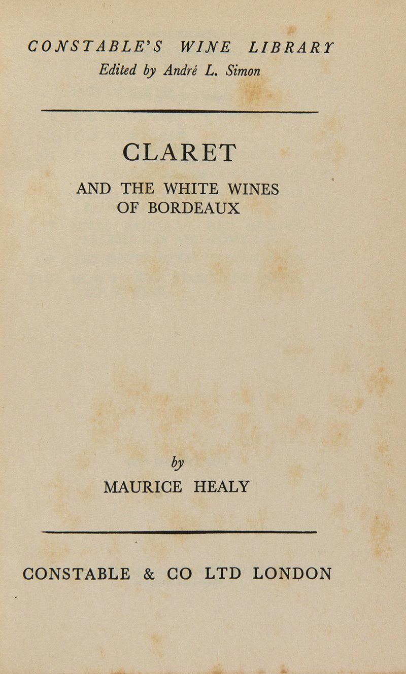A lovely edition of Claret from Constable's Wine Library which explored white wine from Bordeaux in 1934.