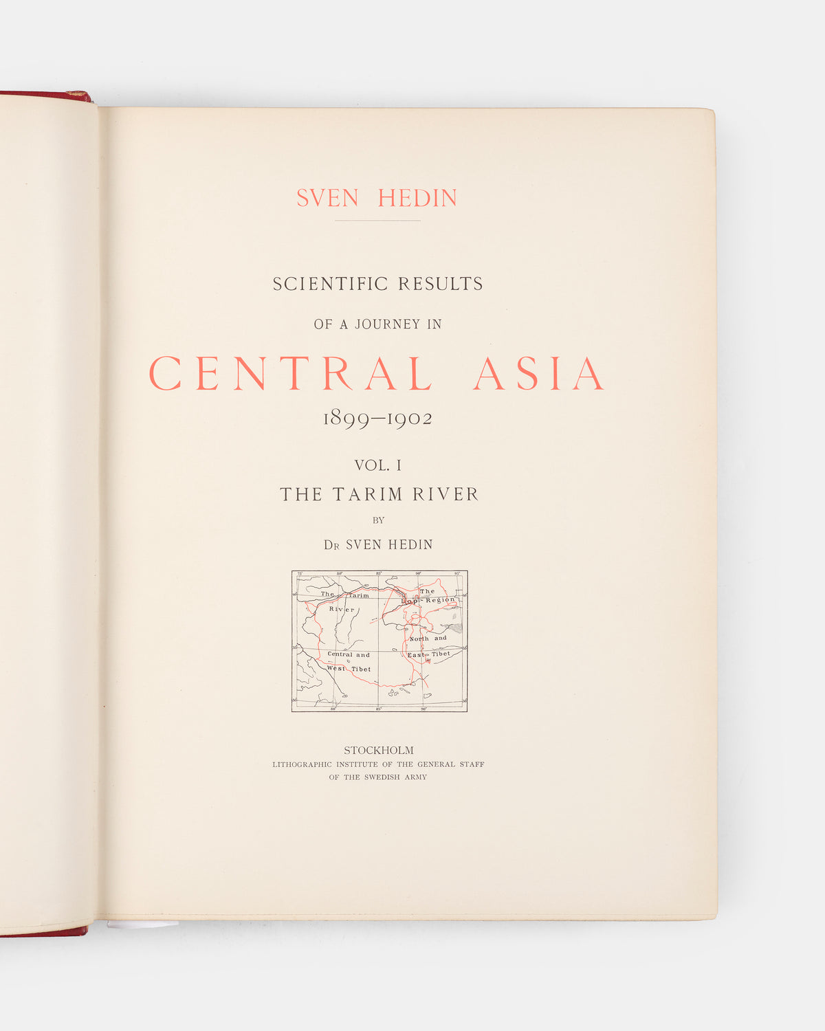 First edition of Sven Hedin's Scientific Results of a Journey in Central Asia 1899-1902, the presentation copy to the Foreign Minister of Sweden Alfred Lagerheim (1843-1924) inscribed to him by Sven Hedin.
