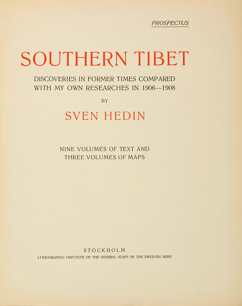 An excellent set of the first edition of Sven Hedin's Southern Tibet, masterwork, on his third and most ambitious expedition. He was the first European to reach the holy Mount Kailash and Lake Manasarovar.