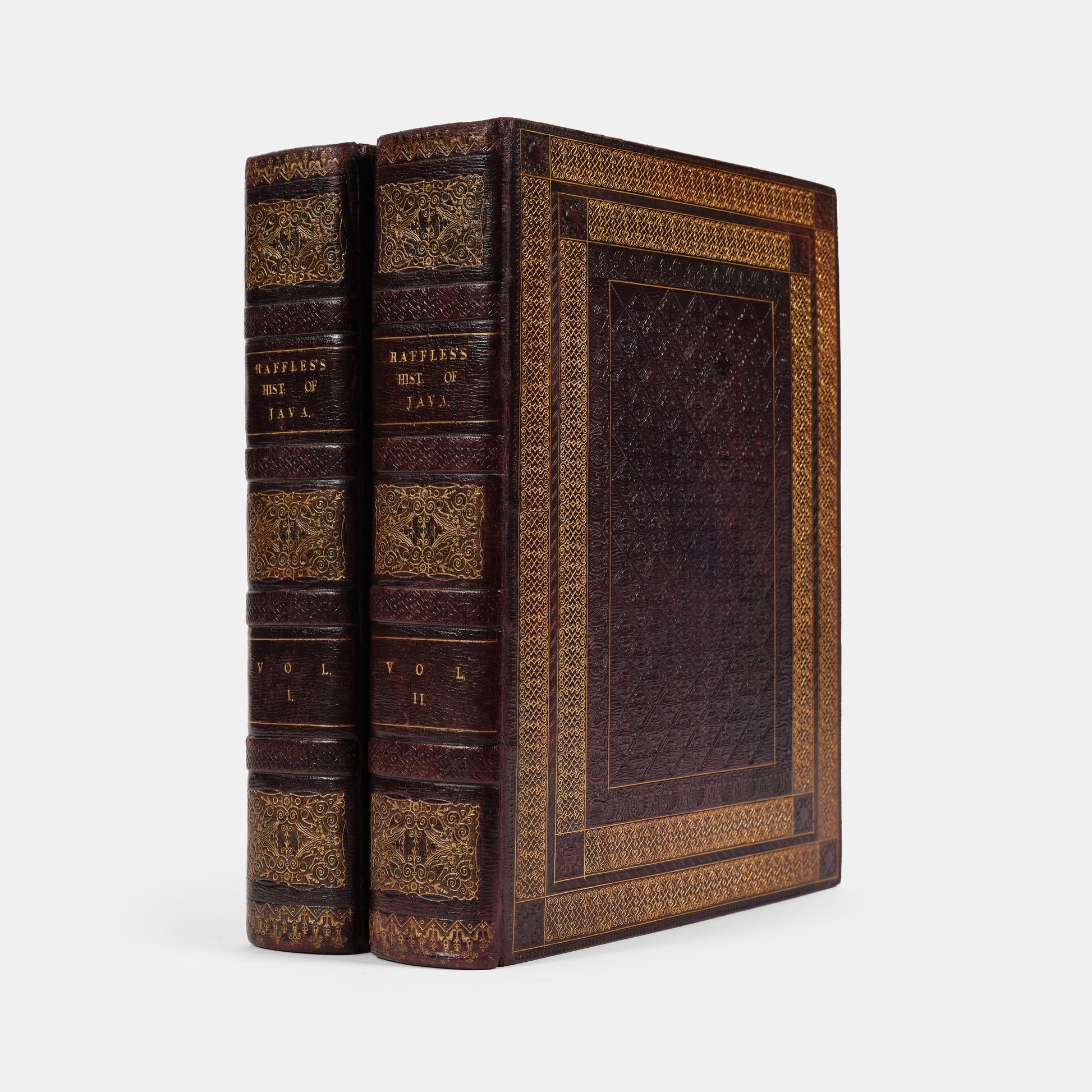 First edition, large paper copy, of The History of Java by Thomas Stamford Raffles, specially bound for presentation, of this iconic and foundational work on Java and Southeast Asia.