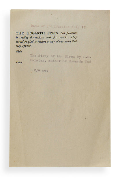 First edition of The Story of the Siren by E.M. Forster.