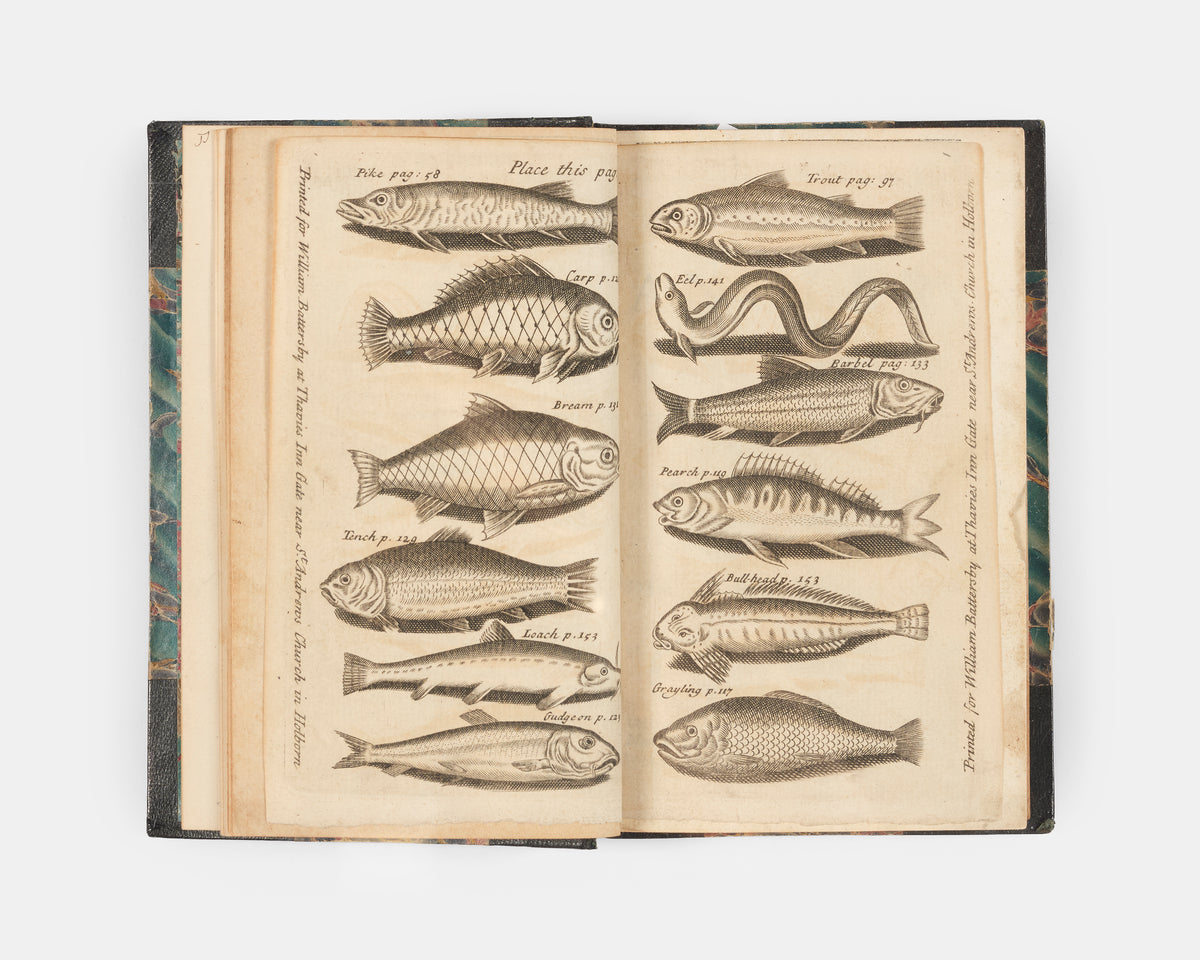 The enlarged third edition of James Chetham's authoritative work on freshwater fishing, illustrated with a charming engraved plate depicting twelve species of fish.
