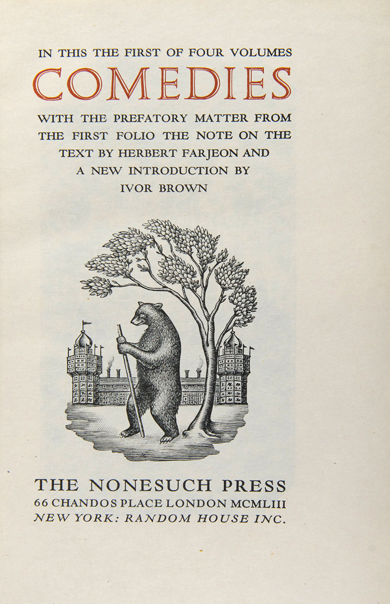 A handsome collection of Shakespeare's works printed by The Nonesuch Press to celebrate the coronation of Queen Elizabeth II.