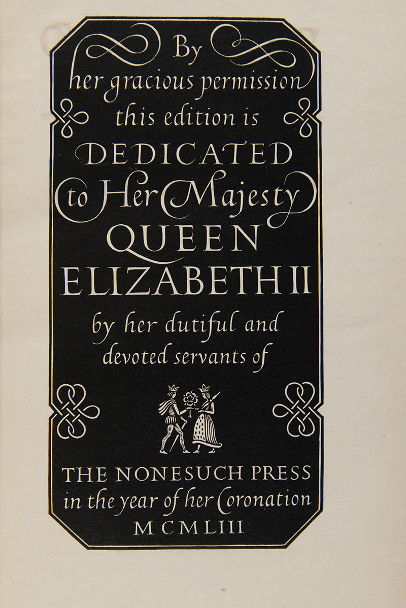 A handsome collection of Shakespeare's works printed by The Nonesuch Press to celebrate the coronation of Queen Elizabeth II.