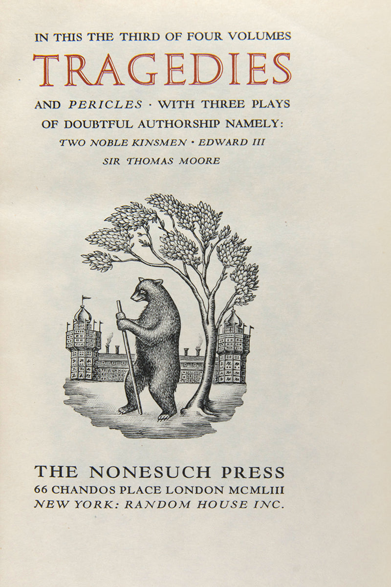A handsome collection of Shakespeare's works printed by The Nonesuch Press to celebrate the coronation of Queen Elizabeth II.