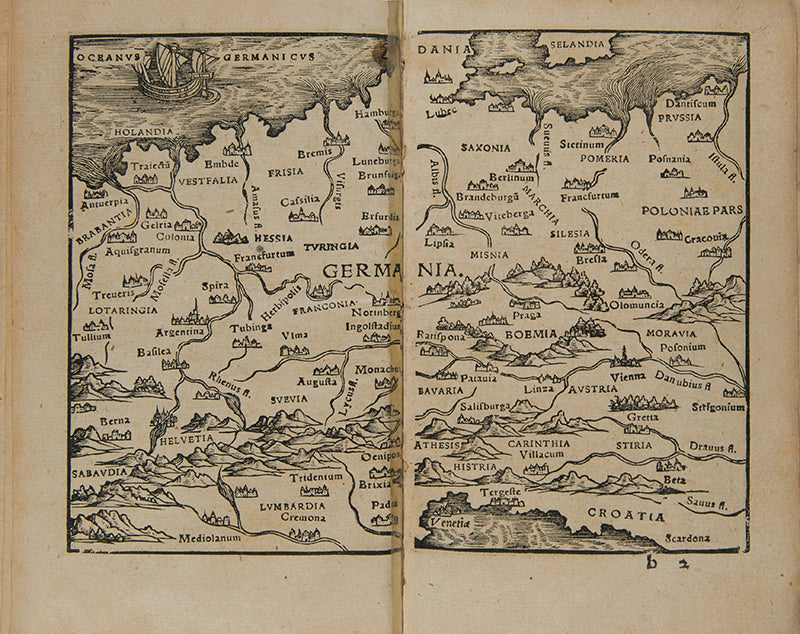 The rare third editions of Johannes Honter's important early atlas, Circuli Sphaerae Cum V. Zonis, with thirteen maps including a world map based on that of Peter Apian.