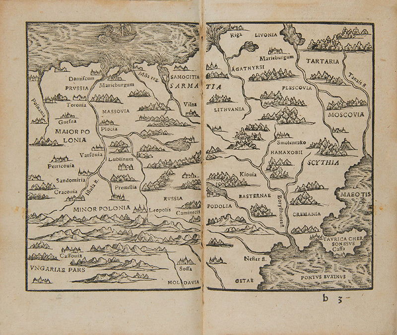 The rare third editions of Johannes Honter's important early atlas, Circuli Sphaerae Cum V. Zonis, with thirteen maps including a world map based on that of Peter Apian.