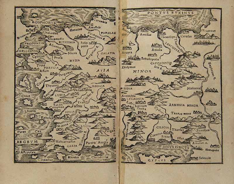 The rare third editions of Johannes Honter's important early atlas, Circuli Sphaerae Cum V. Zonis, with thirteen maps including a world map based on that of Peter Apian.