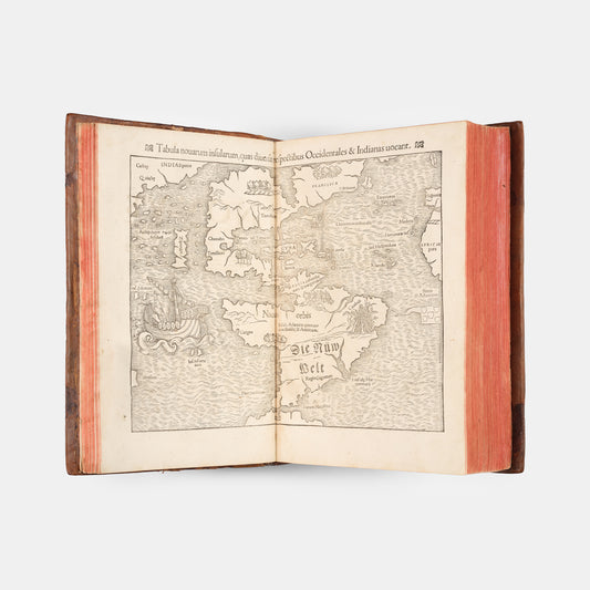 First Latin edition of Sebastian Munster's Cosmographiae Universalis, for the first time with 39 town views, and new world maps and map of America.