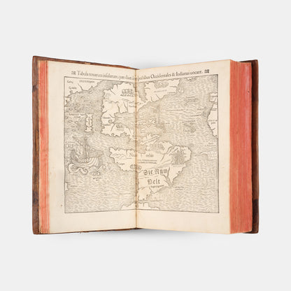 First Latin edition of Sebastian Munster's Cosmographiae Universalis, for the first time with 39 town views, and new world maps and map of America.