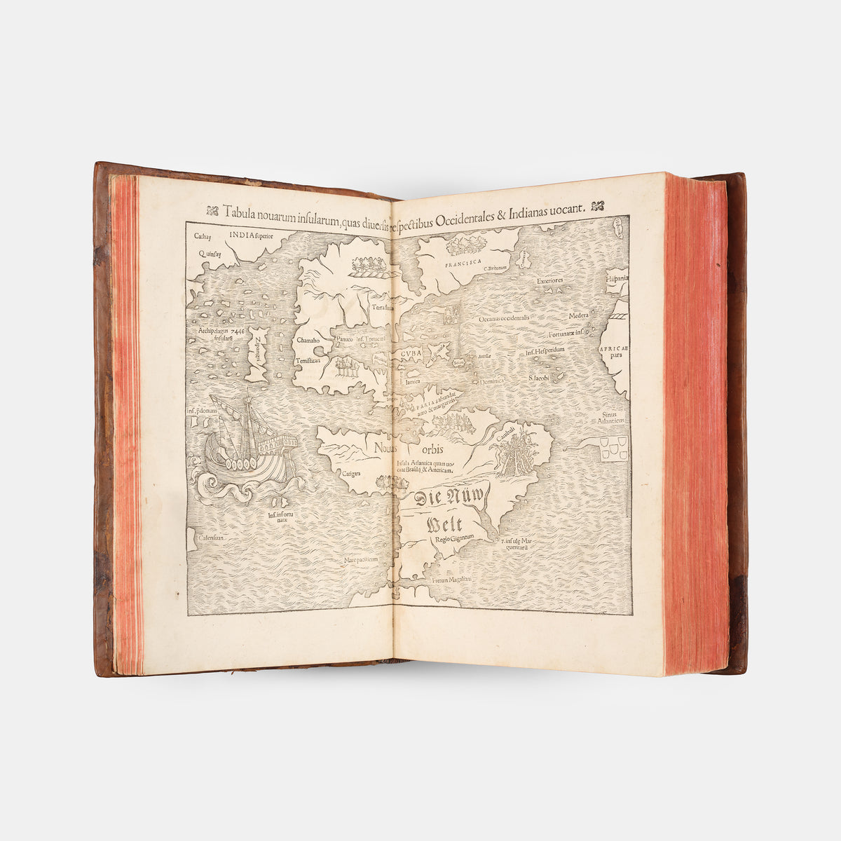 First Latin edition of Sebastian Munster's Cosmographiae Universalis, for the first time with 39 town views, and new world maps and map of America.