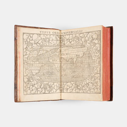 First Latin edition of Sebastian Munster's Cosmographiae Universalis, for the first time with 39 town views, and new world maps and map of America.