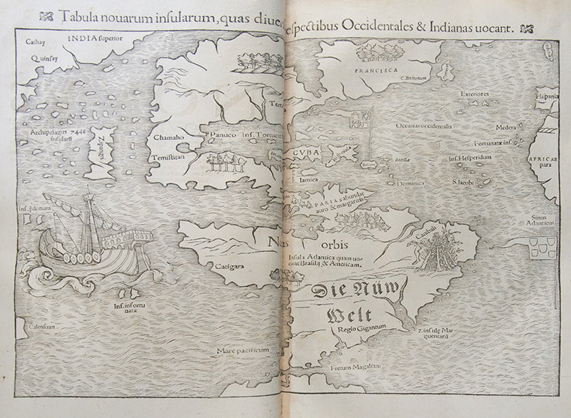 First Latin edition of Sebastian Munster's Cosmographiae Universalis, for the first time with 39 town views, and new world maps and map of America.