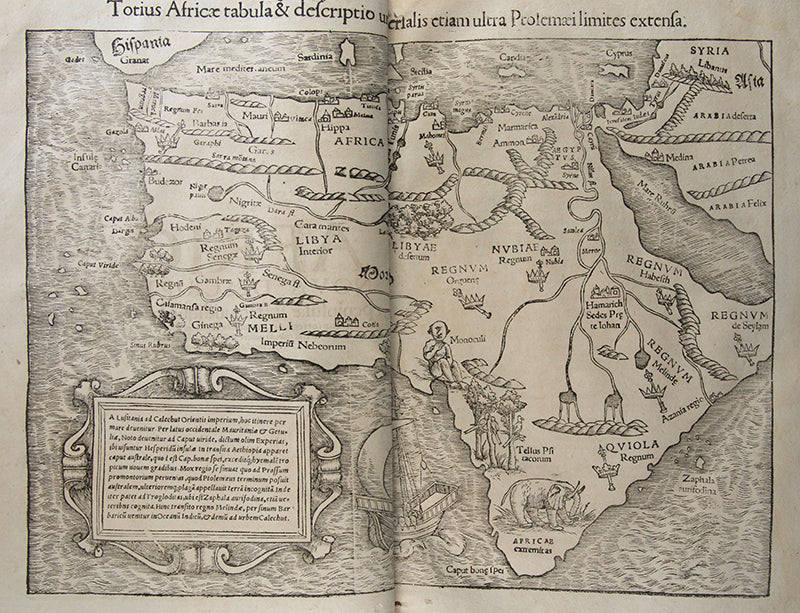First Latin edition of Sebastian Munster's Cosmographiae Universalis, for the first time with 39 town views, and new world maps and map of America.