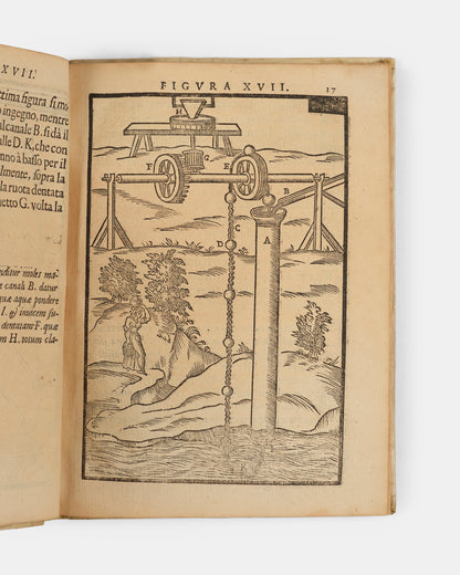 The first edition of Giovanni Branca's Le Machine, a key early work on engineering containing the first published depiction of a steam turbine.