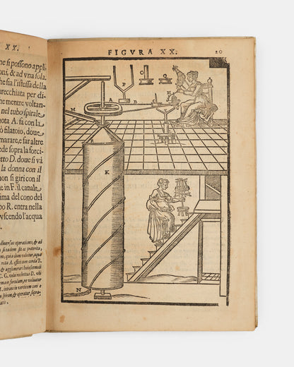 The first edition of Giovanni Branca's Le Machine, a key early work on engineering containing the first published depiction of a steam turbine.
