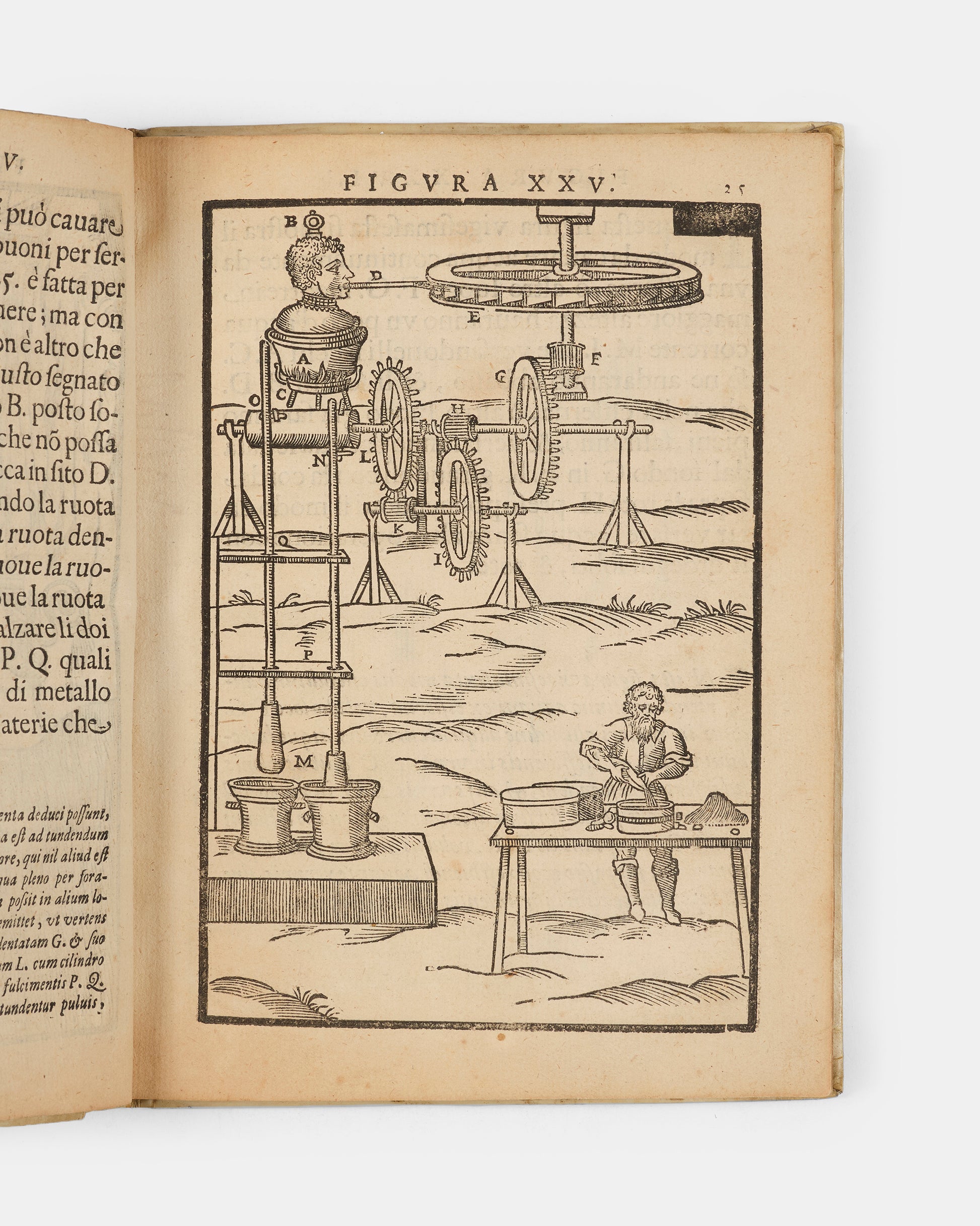 The first edition of Giovanni Branca's Le Machine, a key early work on engineering containing the first published depiction of a steam turbine.