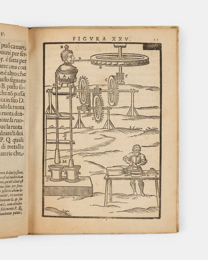The first edition of Giovanni Branca's Le Machine, a key early work on engineering containing the first published depiction of a steam turbine.