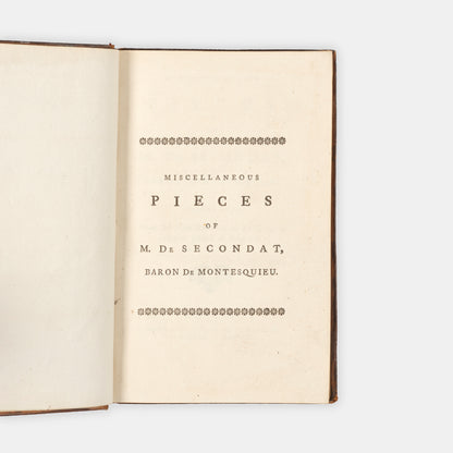 The first and only edition of this collecting of writings by Montesquieu in English translation